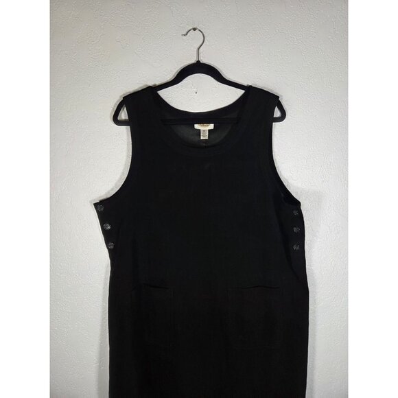 Vintage Talbots Side Button Pockets Dress Size XL Black Faux Suede Minimalist - Picture 3 of 7